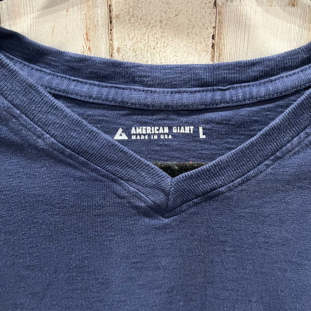 American Giant Navy VNeck Slub Cotton Premium Tee Tshirt Mens Large USA Made - Picture 2 of 7